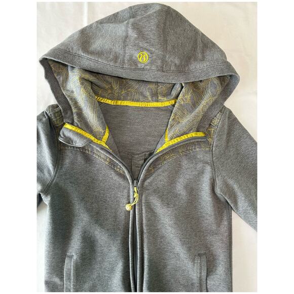 Lululemon Scuba Cotton Full Zip Up Hooded Jacket Grey Yellow Floral Size Small 6 - Picture 7 of 14